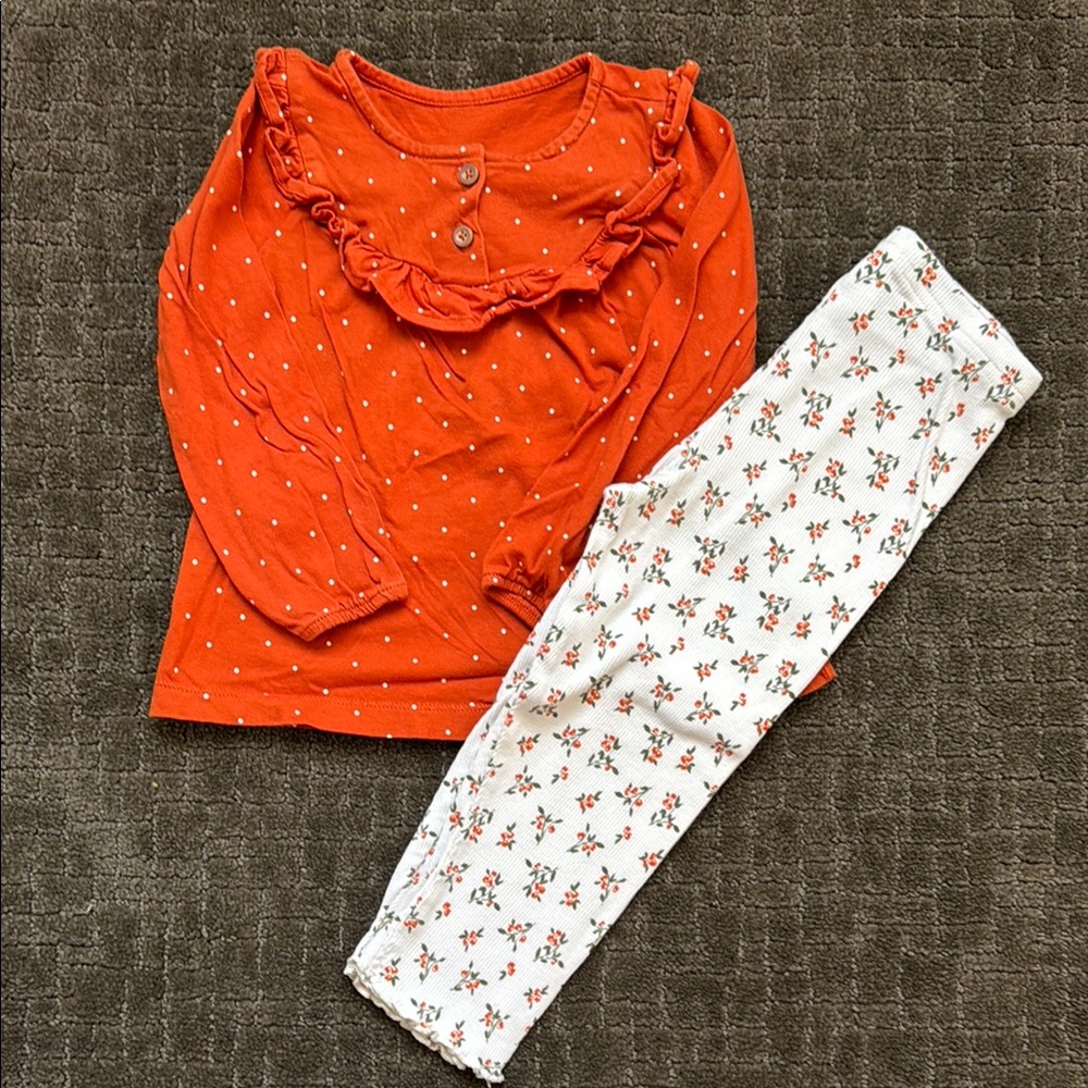 Carter's Orange and White Ruffle Detail Matching Set